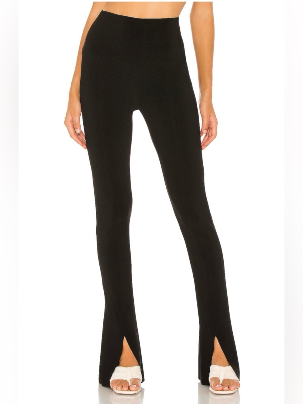 Norma Kamali Spat Black High-Rise Flare Leggings with Front Slit